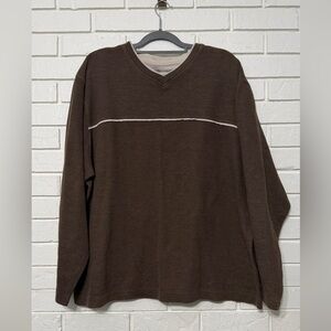 Men’s Faded Glory brown long-sleeve v-neck sweater Small hole. See pic. 2X